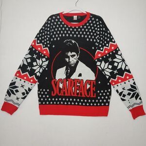 Scarface Ugly Christmas Sweater Tony Montana Red Black Comfy Winter #1082